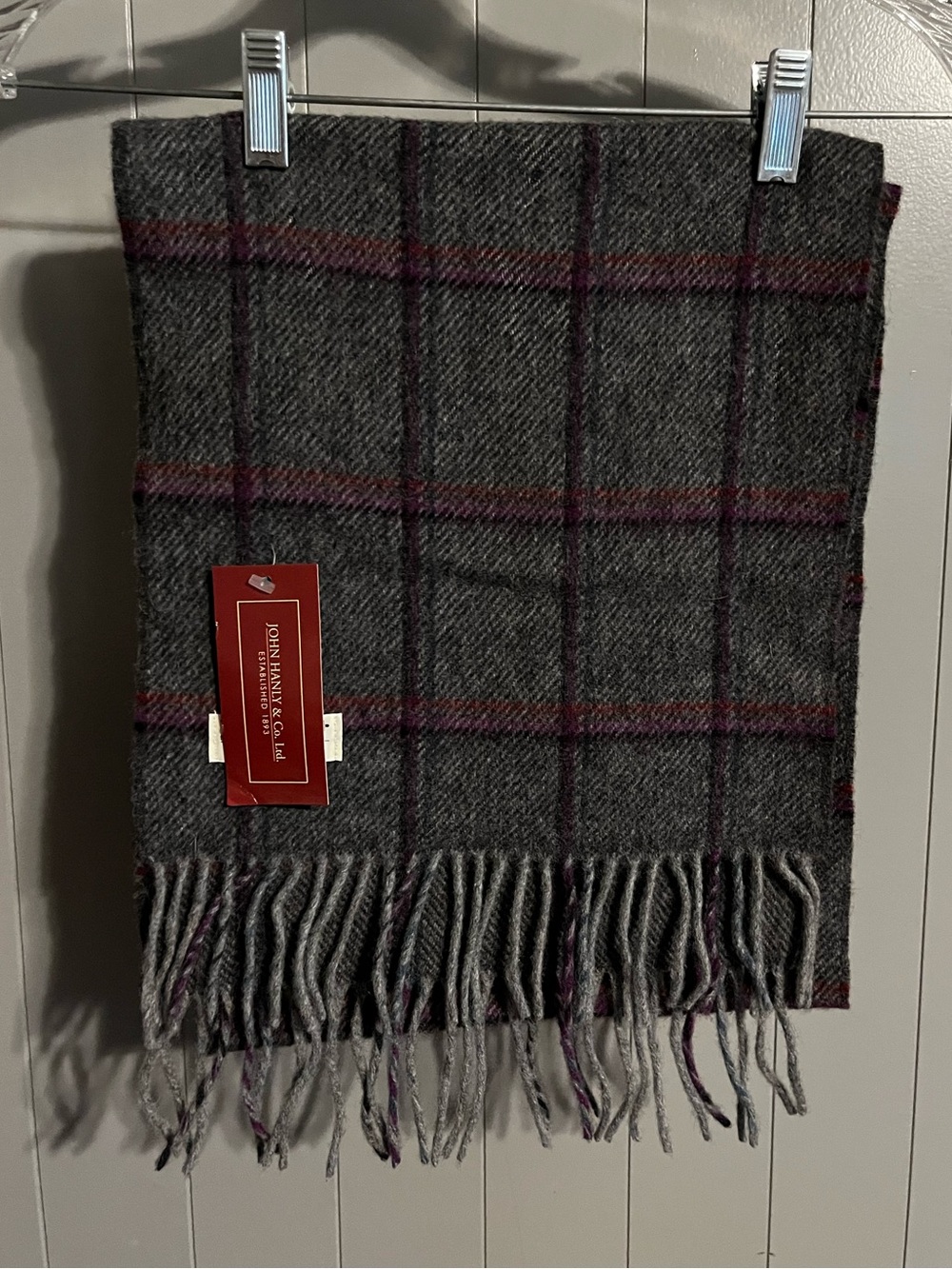 John Hanly & Co Ltd 100% lambswool scarf plaid NWT